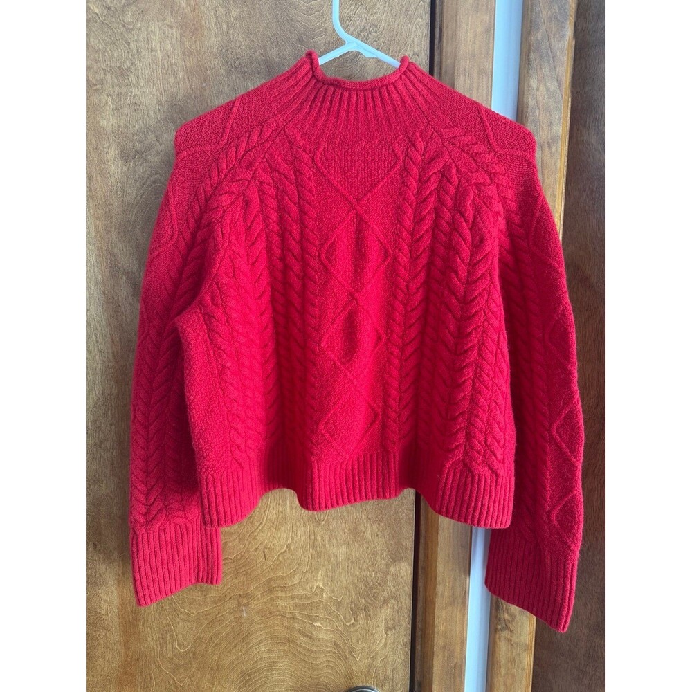 J.Crew Oversized Cable Knit Rollneck Supersoft Sweater Sz. XS Cardinal Red